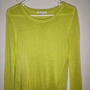 CAbi Lightweight Fly Away Mesh Sweater Womens S Chartruesse Long Sleeve